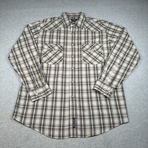 Denver Hayes Pearl Snap Lg Sleeve Shirt Mens M Plaid Western 100%‎ Cotton Brown
